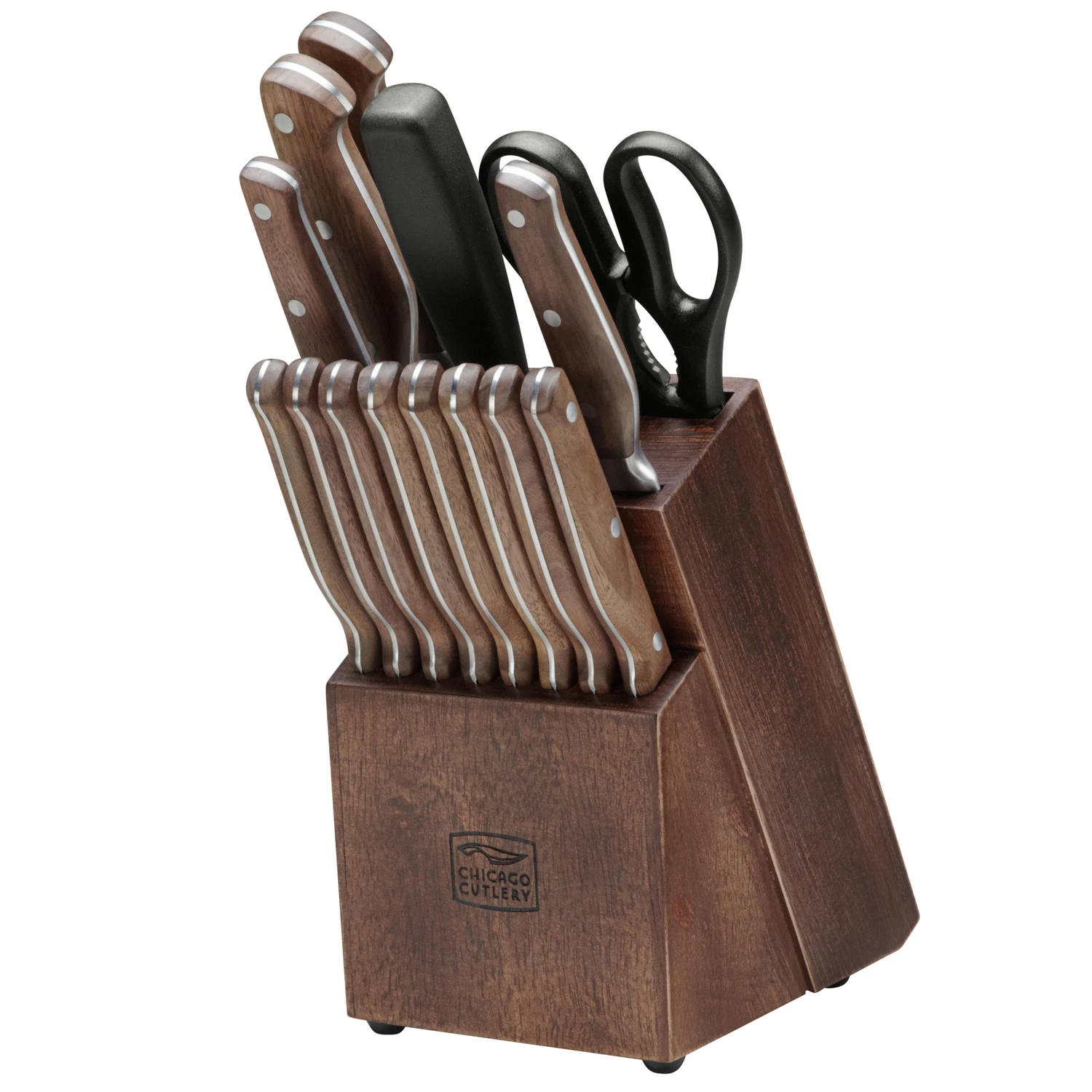 Precision Cut 15-piece Stainless Steel Block Knife Set With Walnut Handles