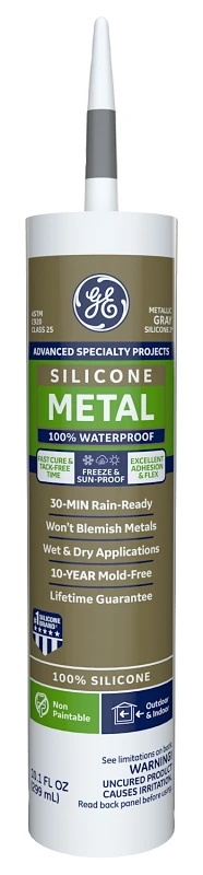 GE Advanced Gray Silicone 2 Metal Gutter Caulk Sealant 10.1 oz