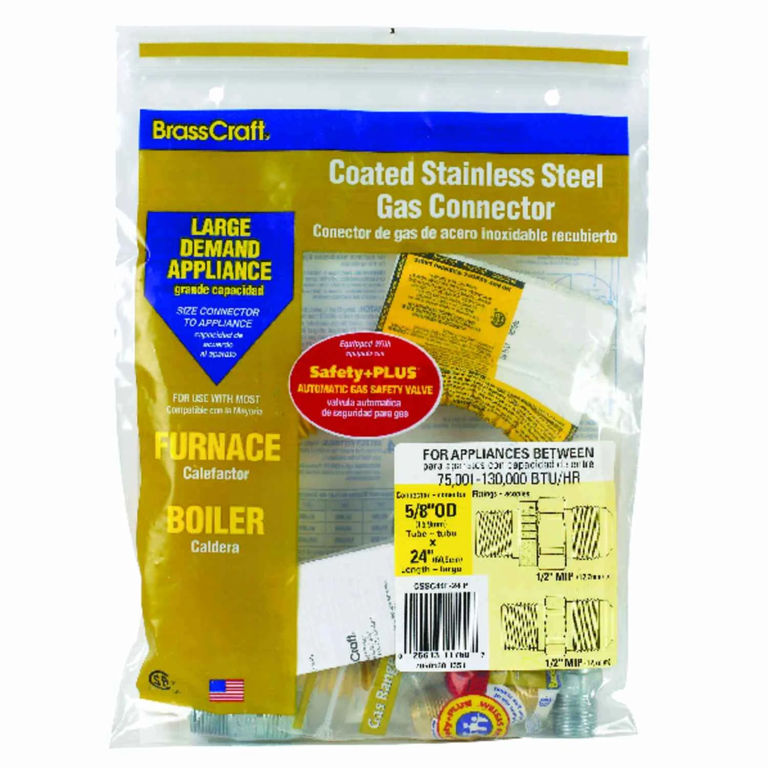 Safety+plus 1/2 In. Mip X 1/2 In. Mip 24 In. Stainless Steel Gas Connector