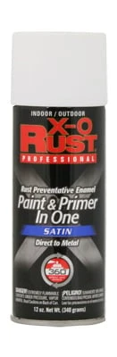 X-O Rust Anti-Rust Enamel Spray Paint & Primer, White Satin, 12 oz.