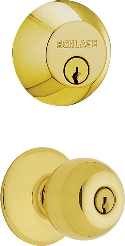 Bright Brass Single Cylinder Deadbolt With Plymouth Keyed Entry Knob