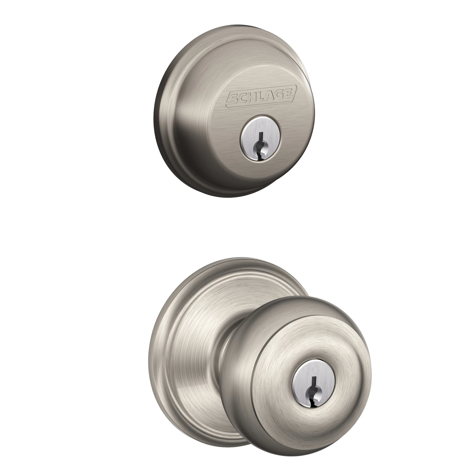 Satin Nickel Georgian Knob And Single Cylinder Deadbolt Combo Pack