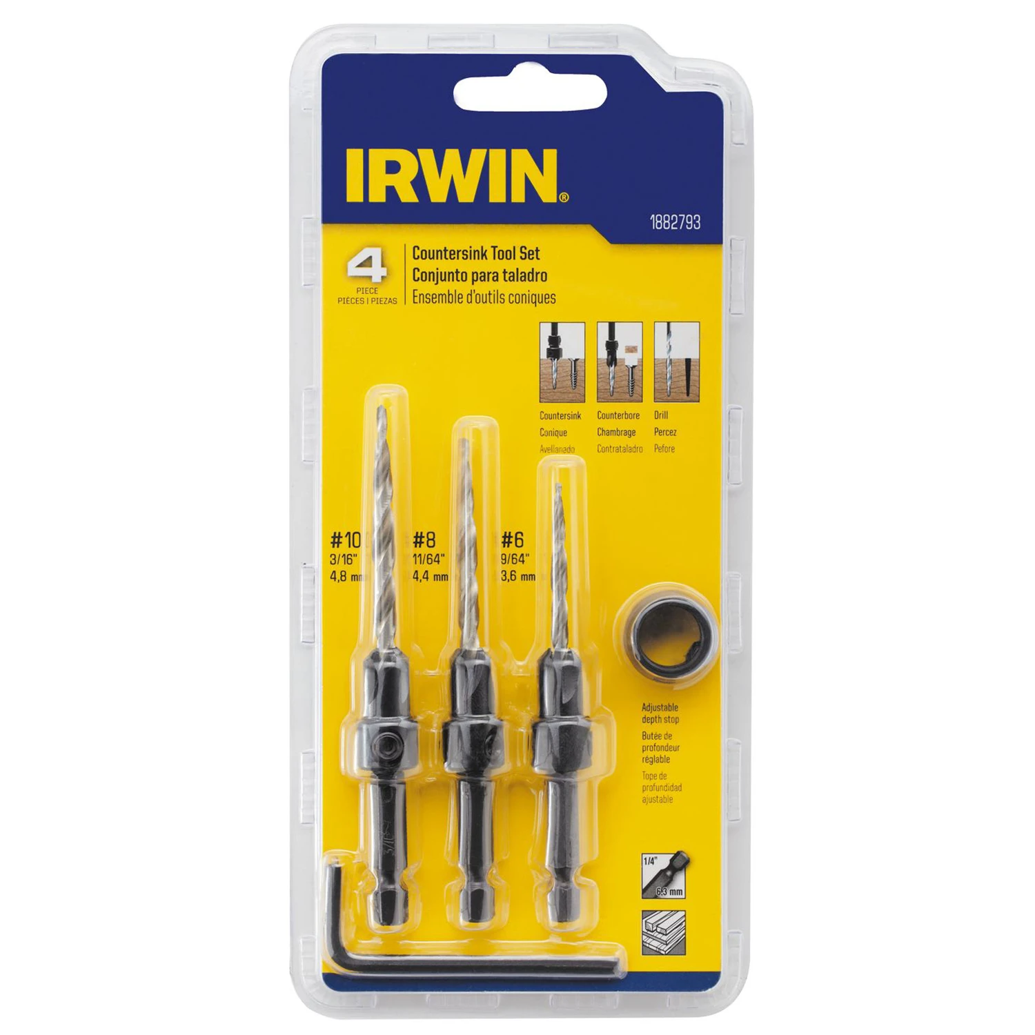 4-piece High Speed Steel Wood Countersink Bit Set With Adjustable Stop Collar