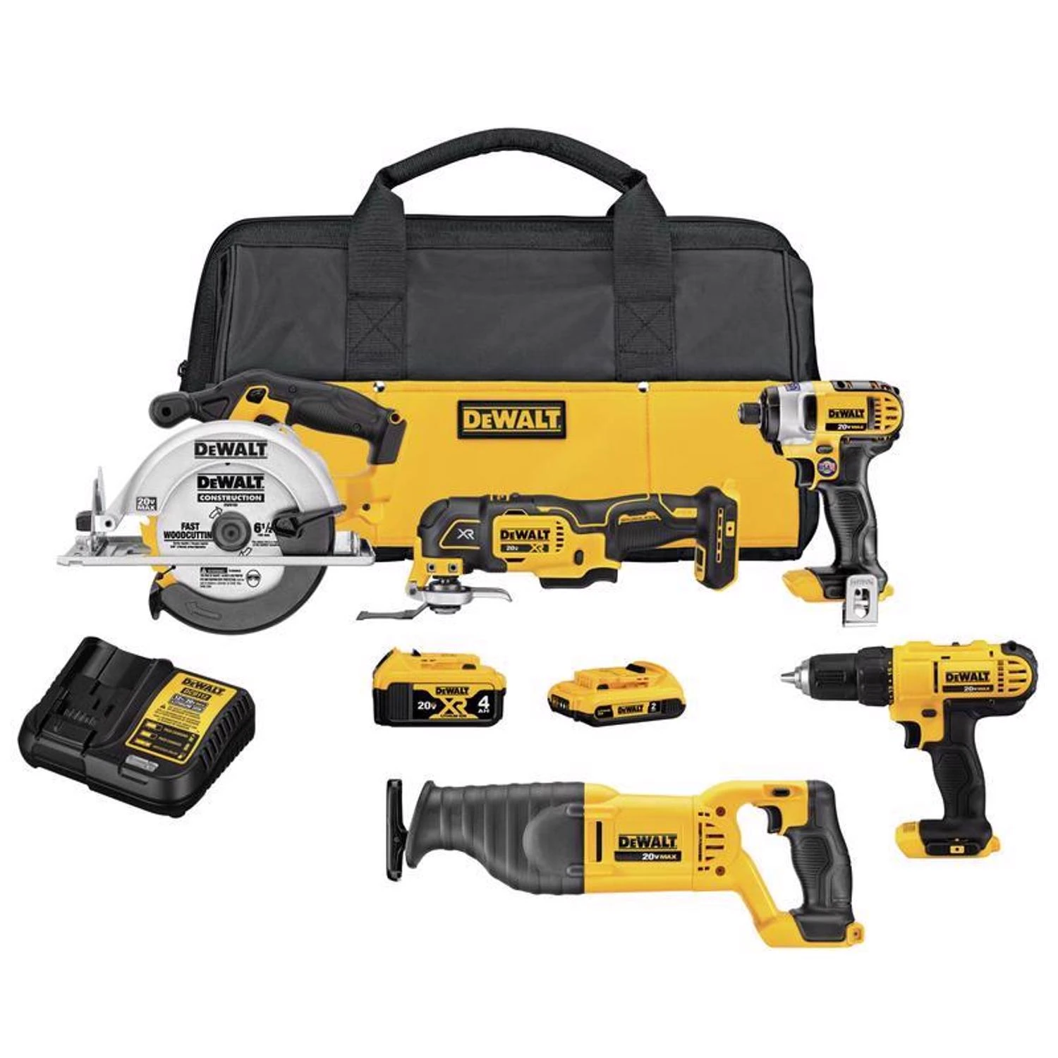20v Max Cordless Brushed 5 Tool Combo Kit With Batteries And Charger