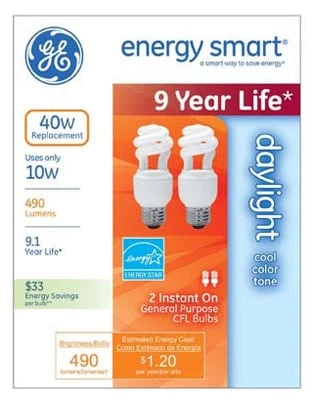 Lighting 64004 10w Daylight Compact Fluorescent Spiral Bulb - 2 Pack