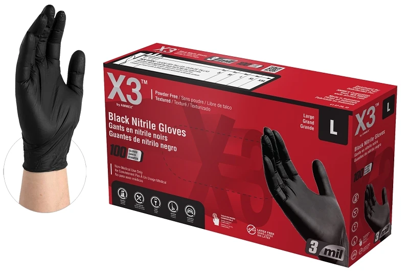 Bx3 Black Nitrile Industrial Disposable Gloves - Large, Powder-free, 3 Mil, Case Of 1000