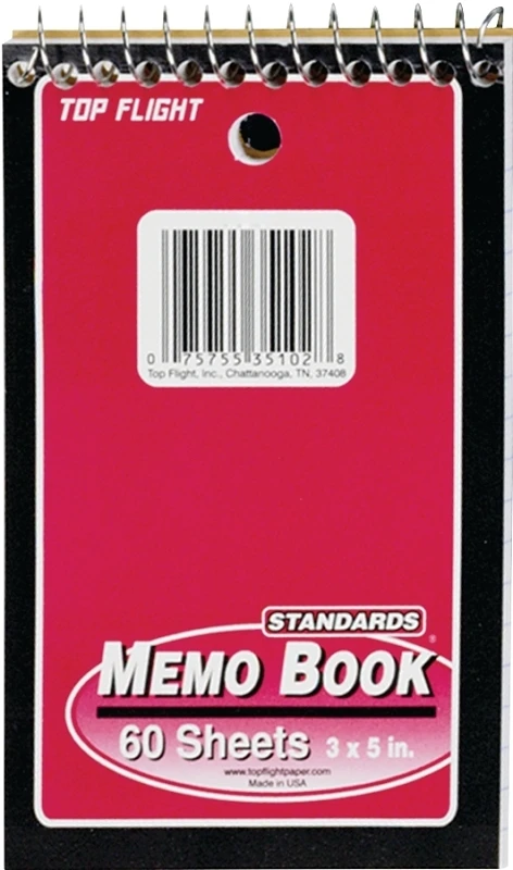 Top Flight MB-17 Series 4610618 Narrow Rule Notebook, 5 in L x 3 in W Sheet, 60-Sheet, Wirebound Binding
