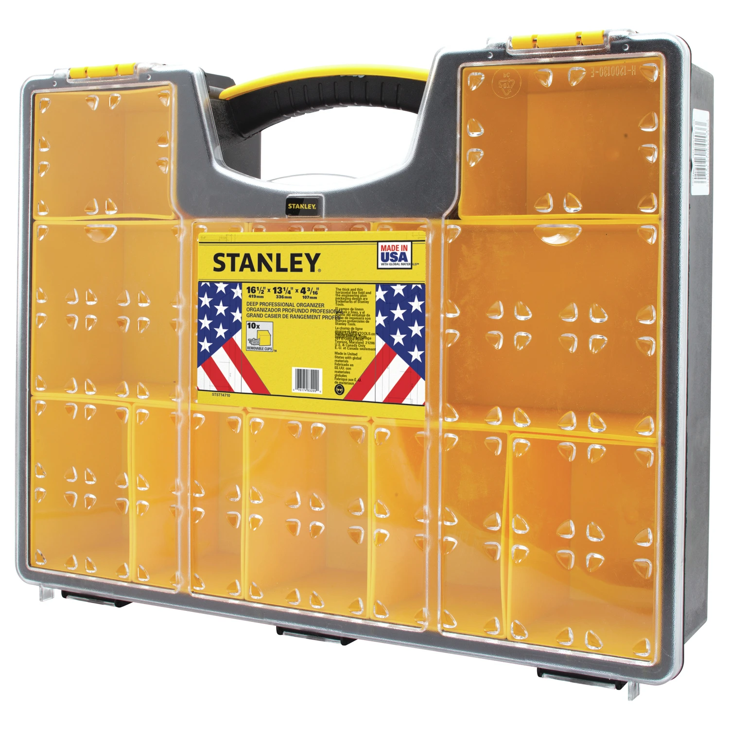 16.5 In. Deep Pro Small Parts Organizer With 10 Compartments - Black/yellow