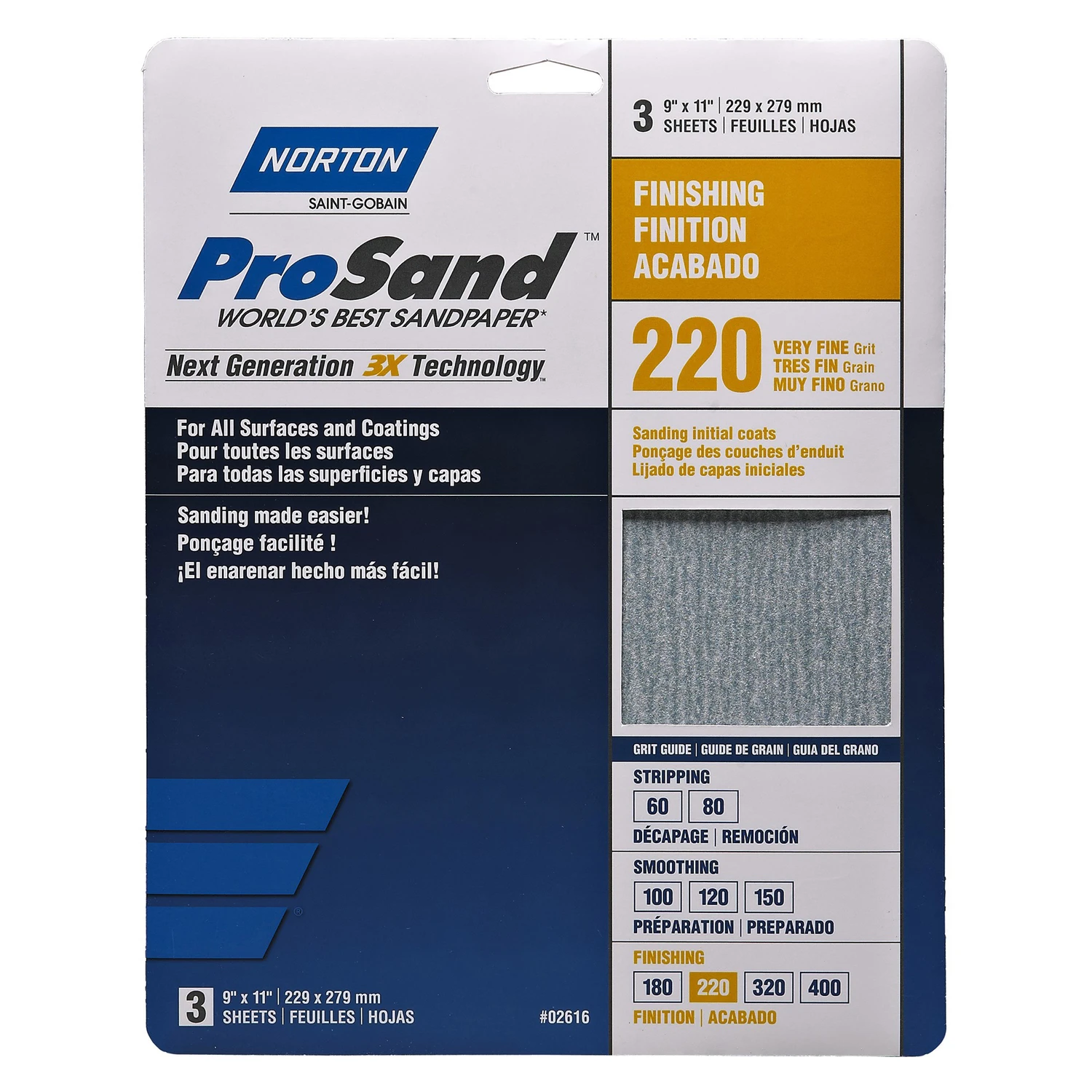 9 in. x 11 in. 220-Grit 3X Sanding Sheets (3-Pack)