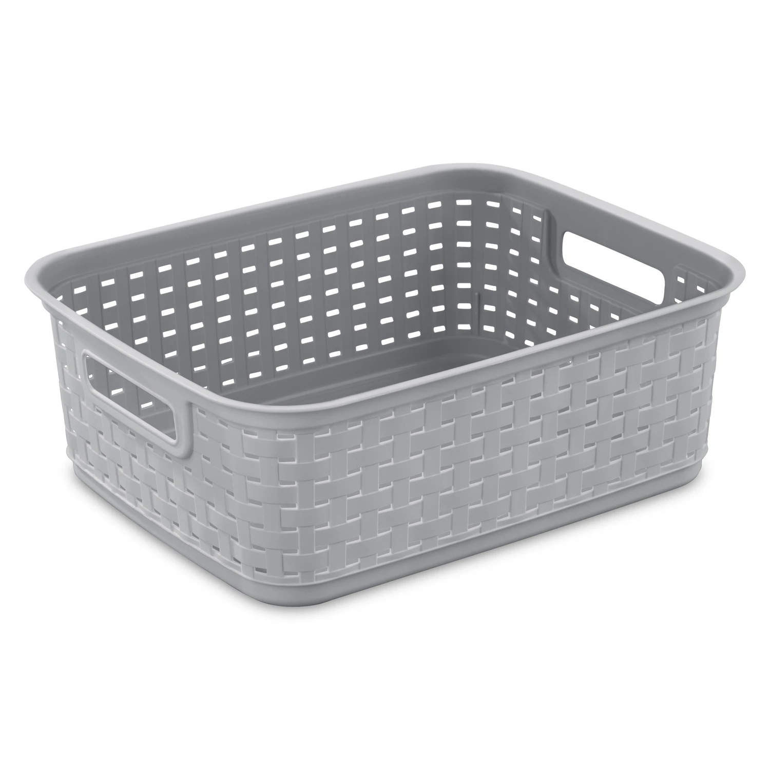 Short Wicker-Look Basket, Cement Color, 15 x 12.25 x 5.25 In.