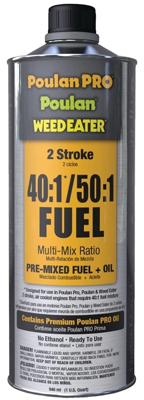 Poulan Pro Weedeater 1 Quart 40:1/50:1 Ethanol-Free Small Engine Multi-Mix Fuel & Oil Pre-Mix