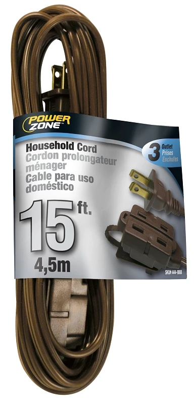 16 Awg 2-wire Indoor Extension Cord, 15 Feet, Brown, Model Or670615