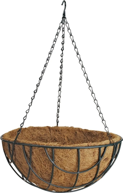 Landscapers Select GB-4337-3L Hanging Planter with Natural Coconut Liner, Circle, 22 lb Capacity, Matte Black
