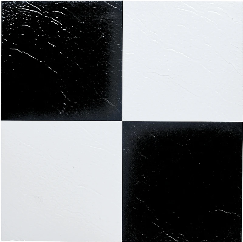 Ele-1305-3l Self-adhesive Vinyl Floor Tile, 12" X 12" Black/white