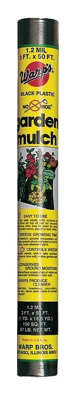 No Hoe Nhp-350 Lightweight Garden Mulch, 50 Ft L X 3 Ft W, Black Plastic
