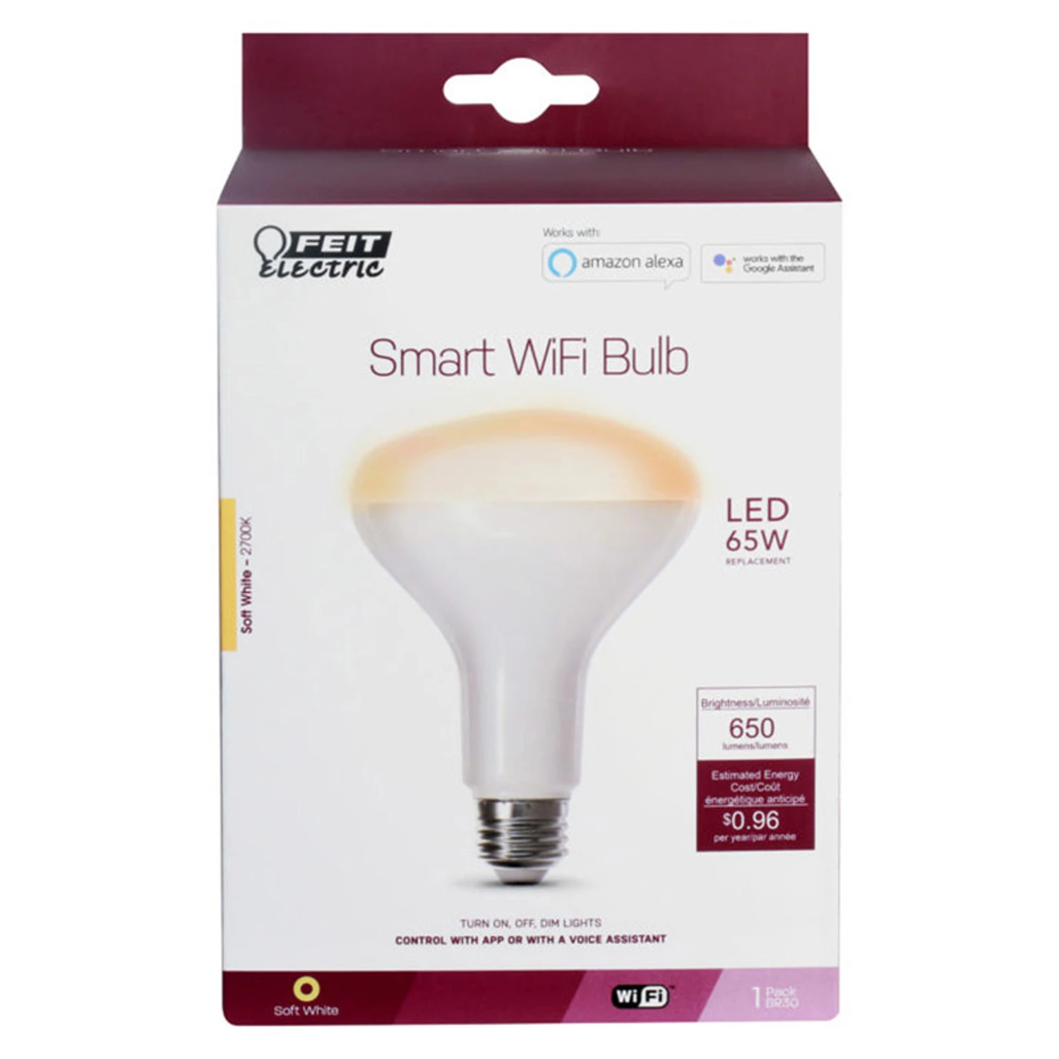 Feit Smart Home BR30 E26 (Medium) Smart-Enabled LED Bulb Soft White 65 Watt Equivalence 1 pk