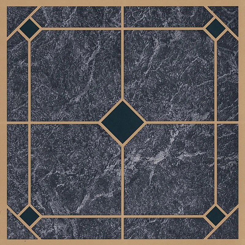 Self-adhesive Vinyl Floor Tile, 12 In L X 12 In W, Blue/gold