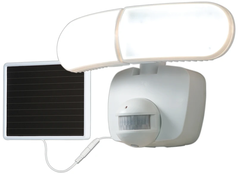 All-Pro 180-Degree 2-Head White Solar Powered Integrated LED Motion-Activated Flood Light with Timer