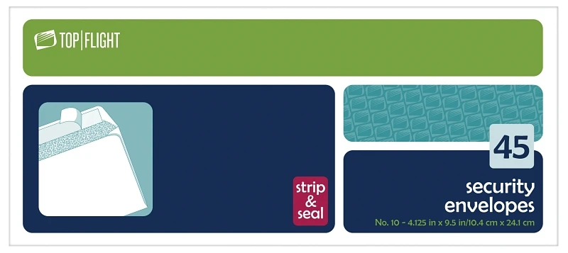 Size 10 Strip & Seal Envelopes, 45 Count, 24 Lb Paper, Model 6900136