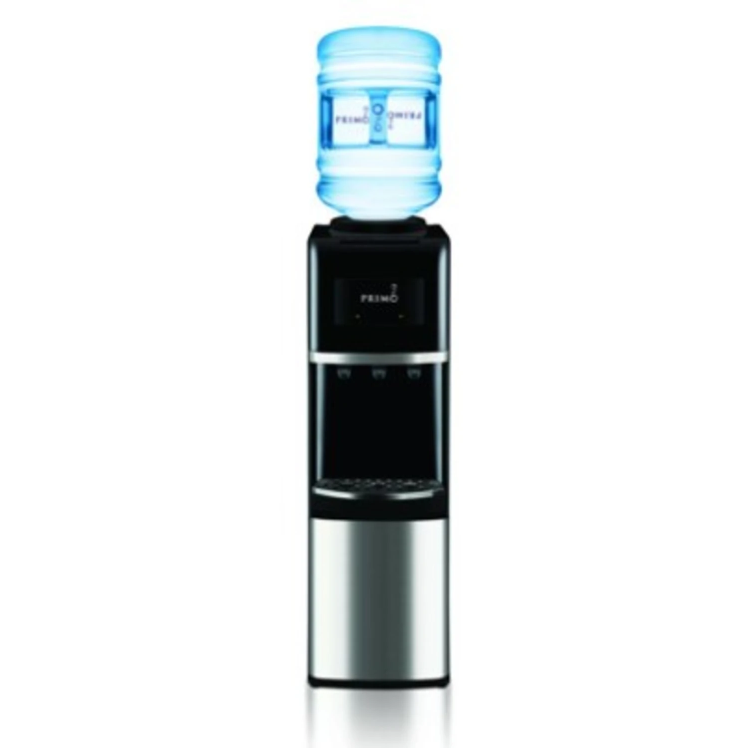 Primo Deluxe 3-5 Gallon Black Plastic Water Dispenser With Stainless Steel Accents