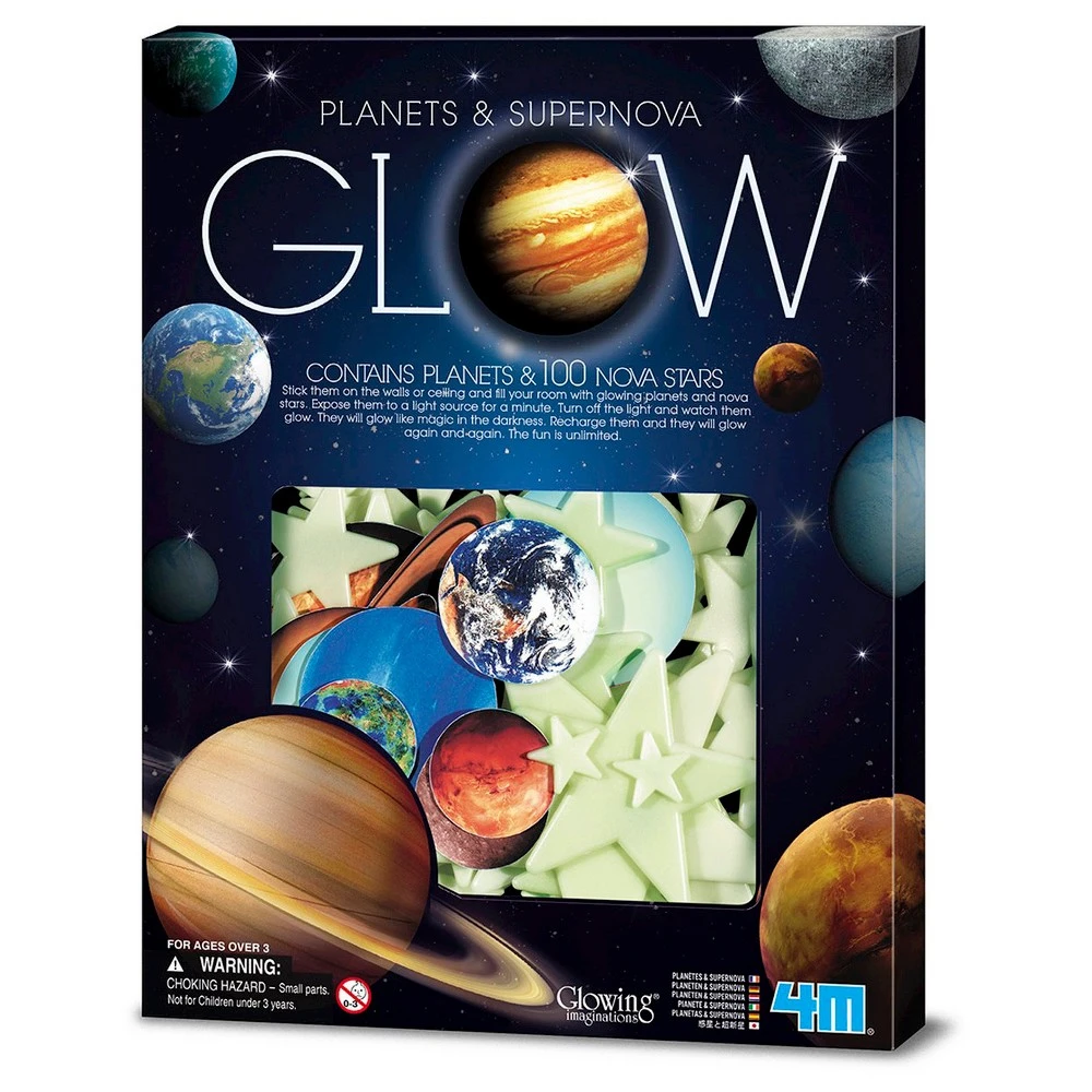 4m Glow-in-the-dark Planets & Supernova Stars Foam Stick-ons For Wall And Ceiling