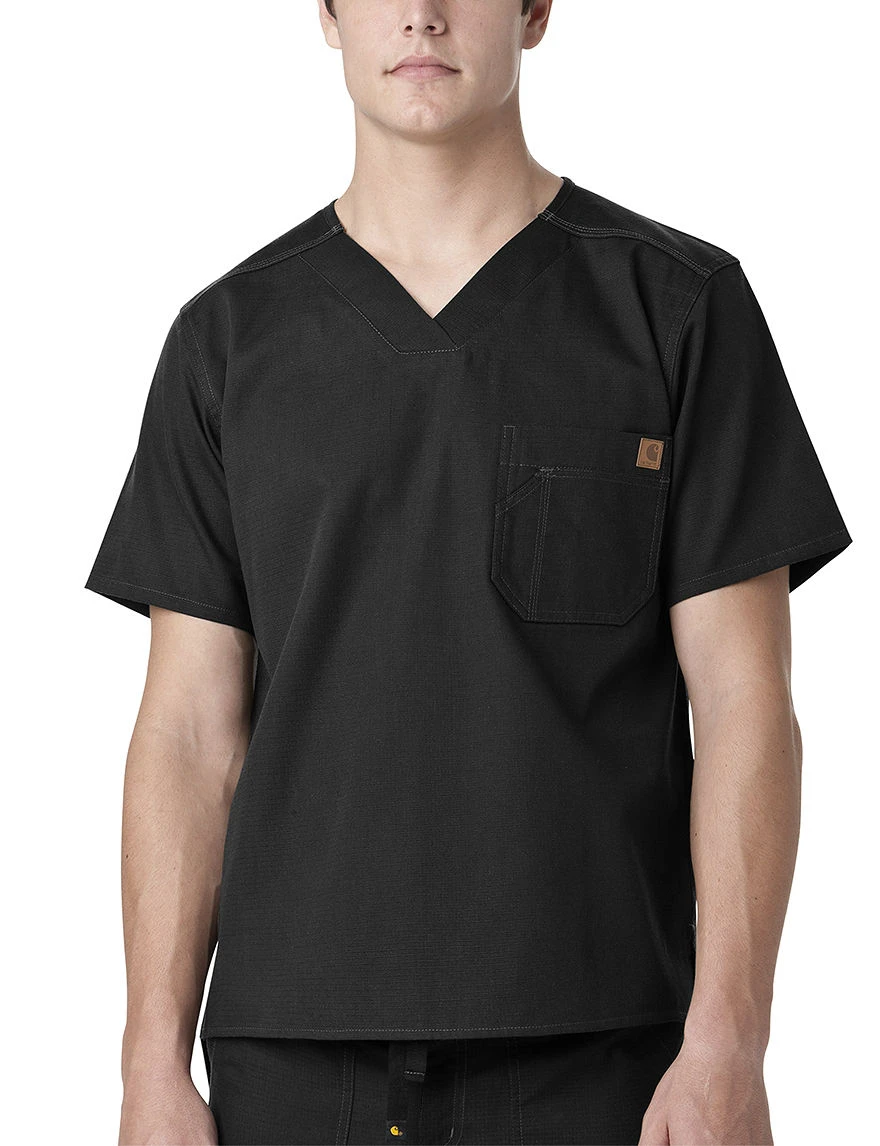 Men's Solid Ripstop Utility Scrub Top, Black, Large