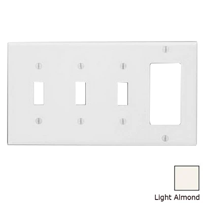 4-Gang Standard Size 3-Toggles 1-Decora Combination Plastic Wall Plate, Light Almond