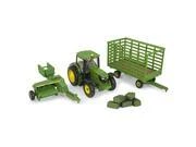 John Deere 6210r Tractor Baling Set With Baler, Wagon, And Bales - 1:64 Scale