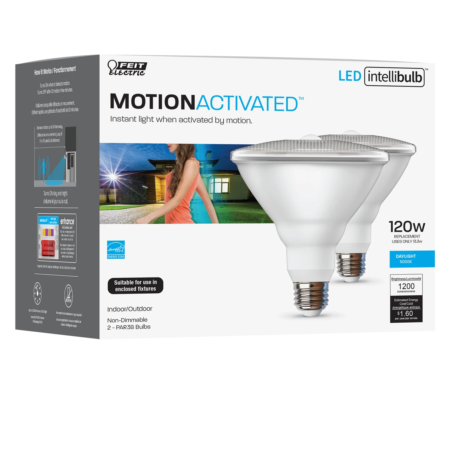 Feit PAR38 E26 (Medium) LED Motion Activated Bulb Daylight 120 Watt Equivalence 2 pk