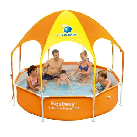 Steel Pro 8 Ft. X 20 In. Round Splash-in-shade Pool Set With Uv Canopy