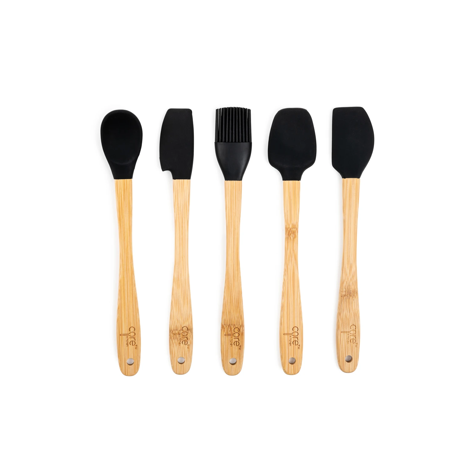 Beige/onyx Bamboo/silicone Mini Utensil Set - 5 Piece Set