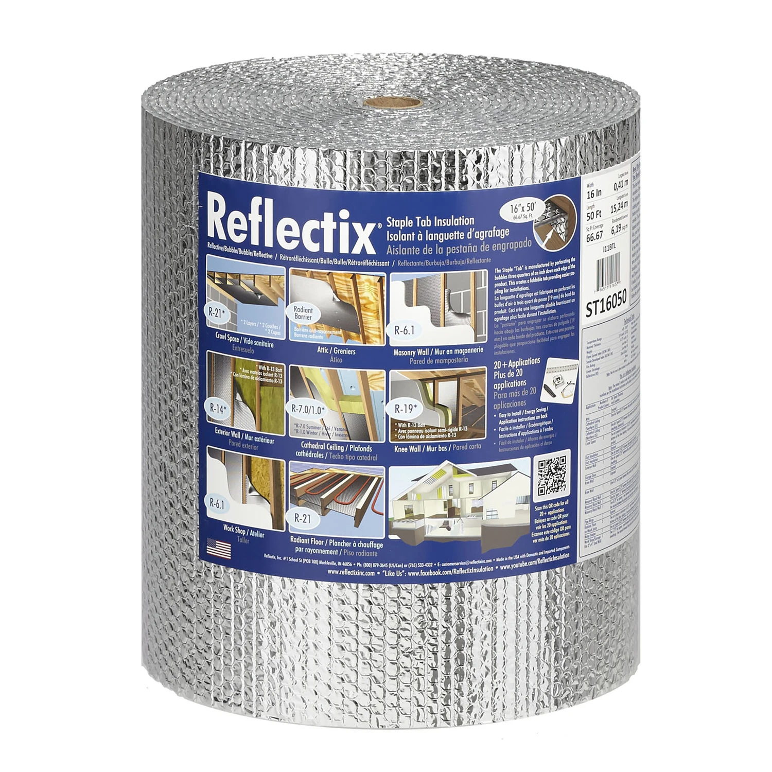 16 In. W X 50 Ft. L R-3.7 To R-21 Reflective Radiant Barrier Foil Insulation Roll