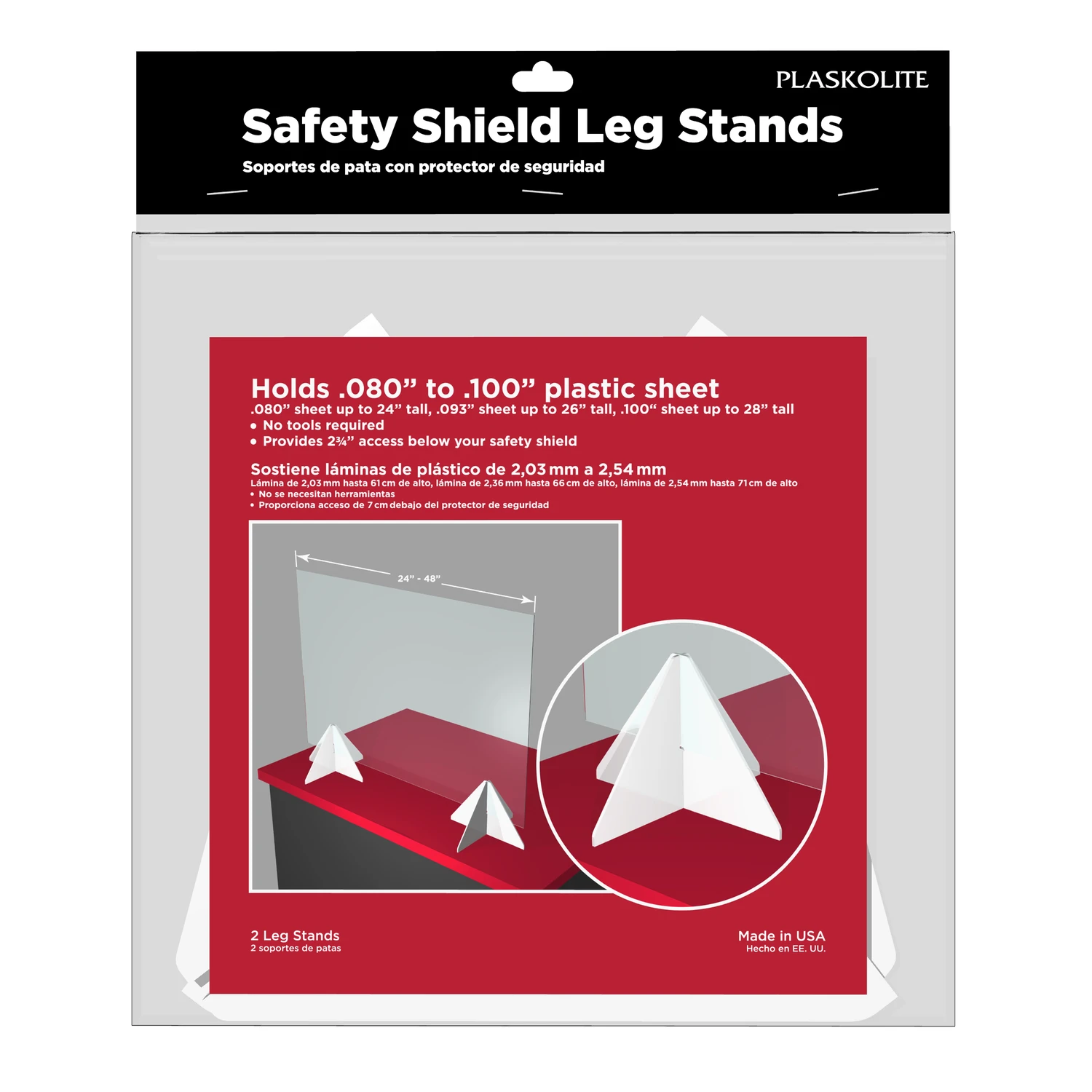 Thin Gauge Clear Acrylic Safety Shield Leg Stands 2.1 In. W X 4.9 In. L X 0.21 In.