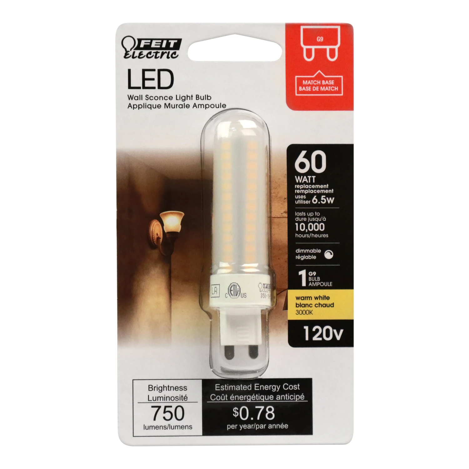 Feit T4 G9 LED Bulb Bright White 60 Watt Equivalence 1 pk