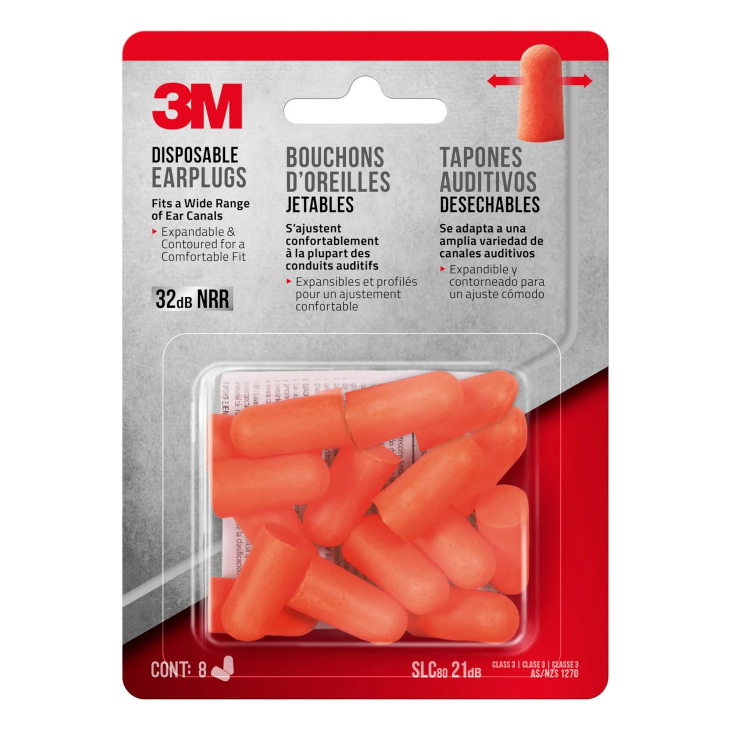 32 Db Soft Foam Earplugs Orange Disposable 8 Pair Model 92077h8-dc