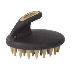 Palm Held Coarse Curry Comb With Large Rubber Bristles - Black