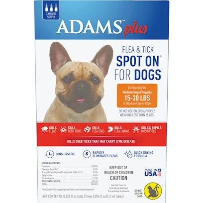 Adams Plus Flea & Tick Spot On For Medium Dogs 15-30 Lbs - 3 Month Supply