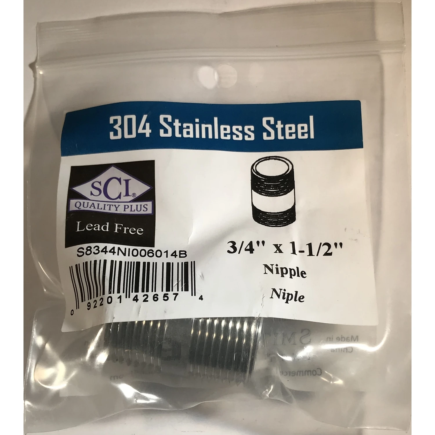3/4 In. Mpt Stainless Steel 1-1/2 In. L Nipple For Plumbing Applications