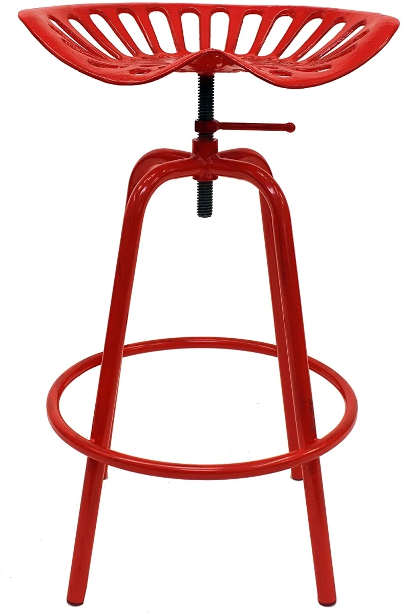 Red Steel Tractor Seat Swivel Bar Stool - Adjustable Height 27.6-32 In.