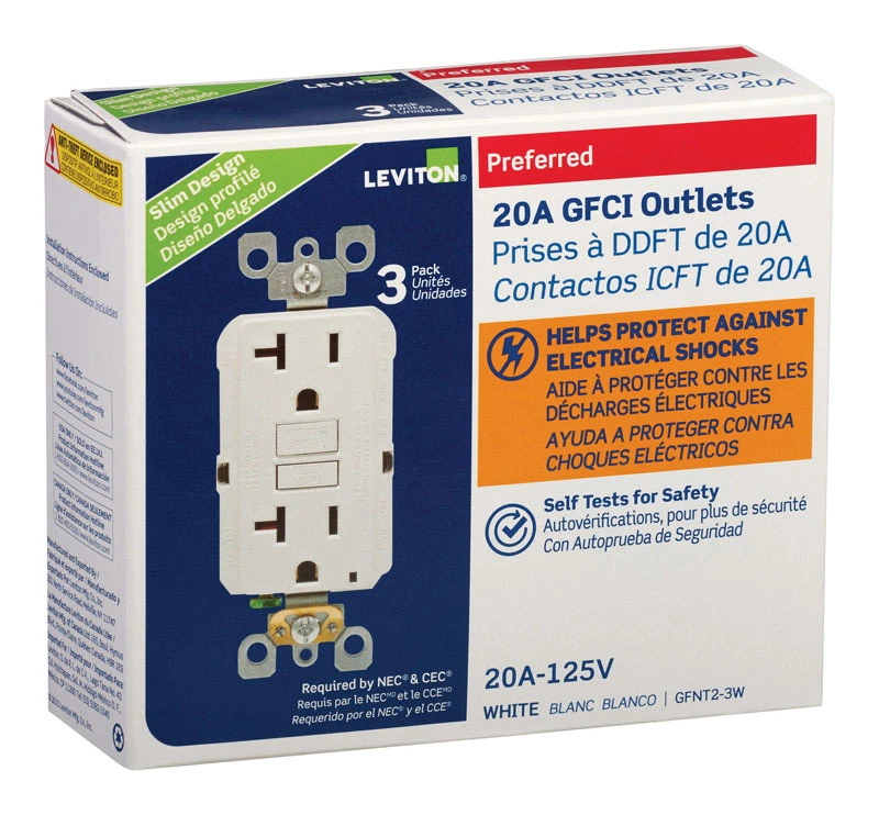 Leviton Smartlock Pro 20 amps 125 V Duplex White GFCI Outlet 5-20R 3 pk
