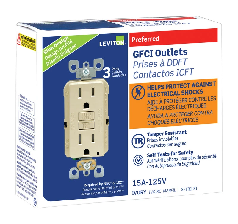 Leviton SmartlockPro 15 amps 125 V Duplex Ivory GFCI Outlet 5-15R 3 pk