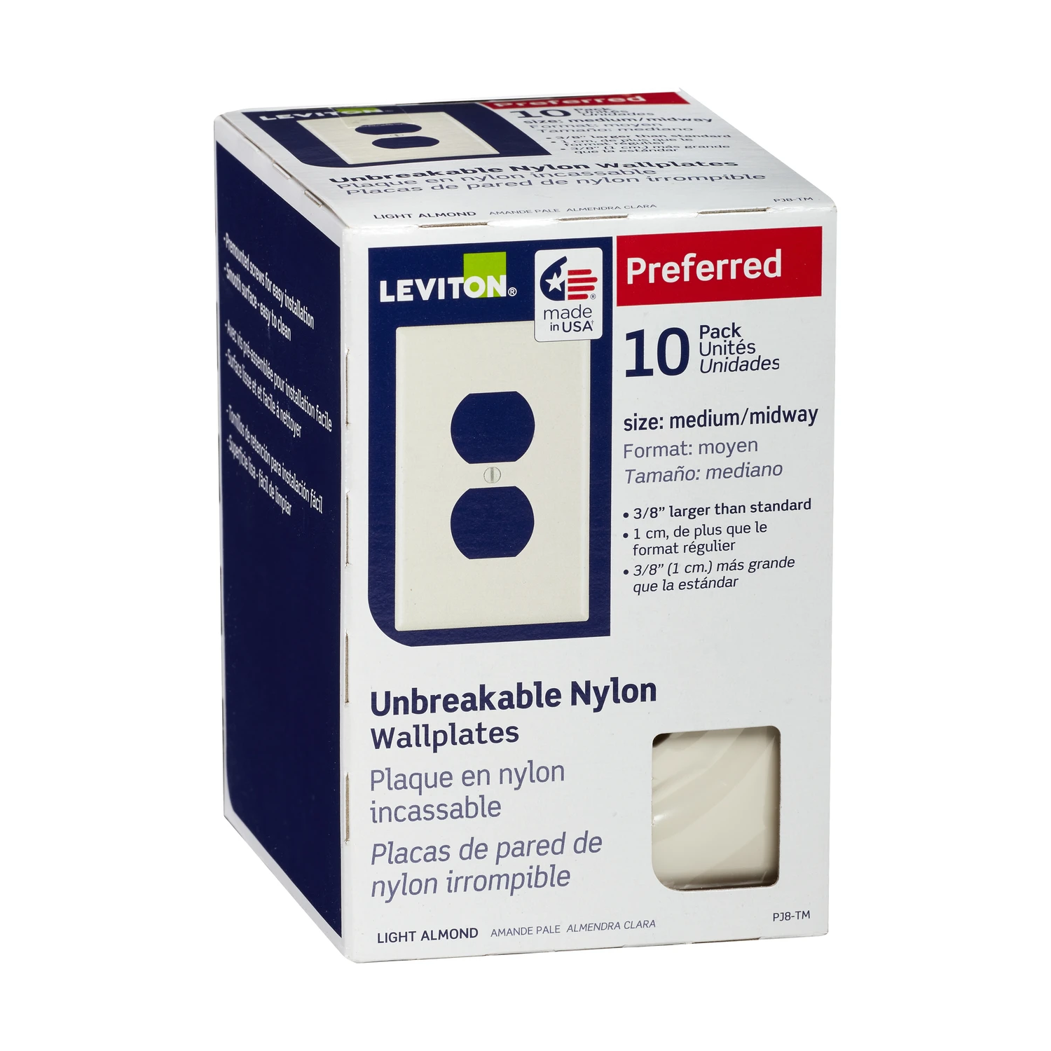 Leviton Almond 1 gang Thermoplastic Nylon Duplex Outlet Wall Plate 10 pk