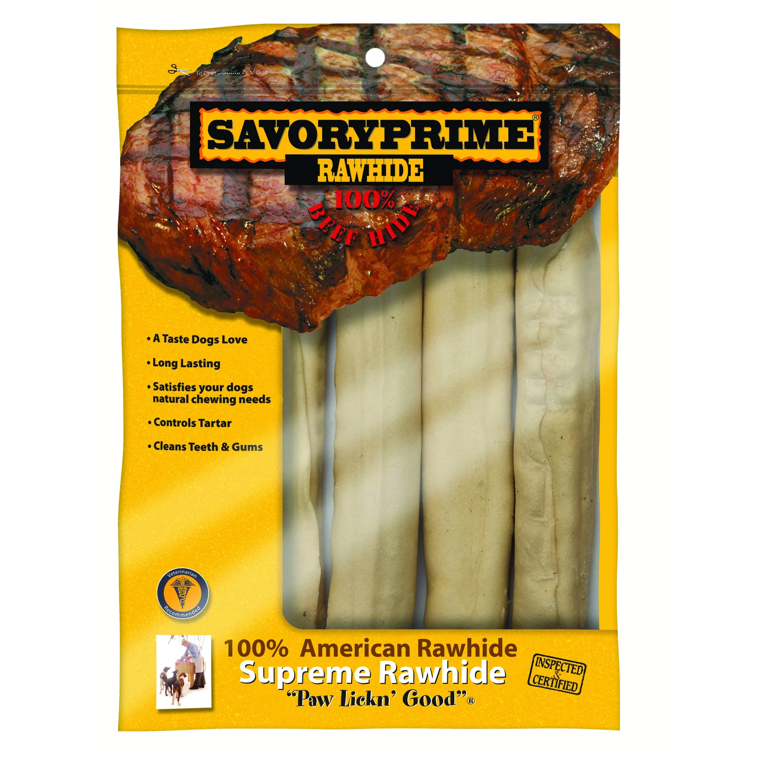 Savory Prime Large Adult Rawhide Bone Beef 10 in. L 4 pk