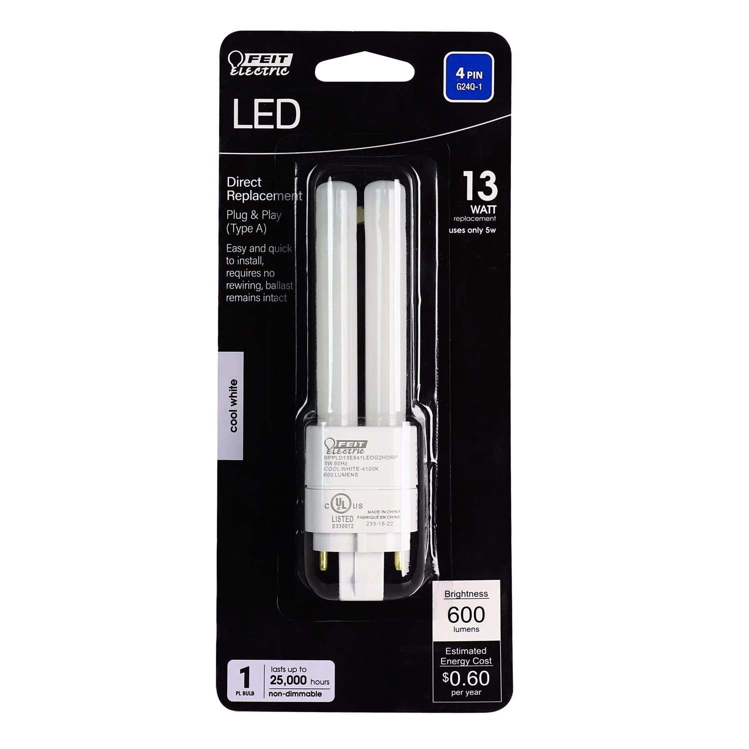 Feit Linear PL GX23-2 LED Bulb Cool White 13 Watt Equivalence 1 pk