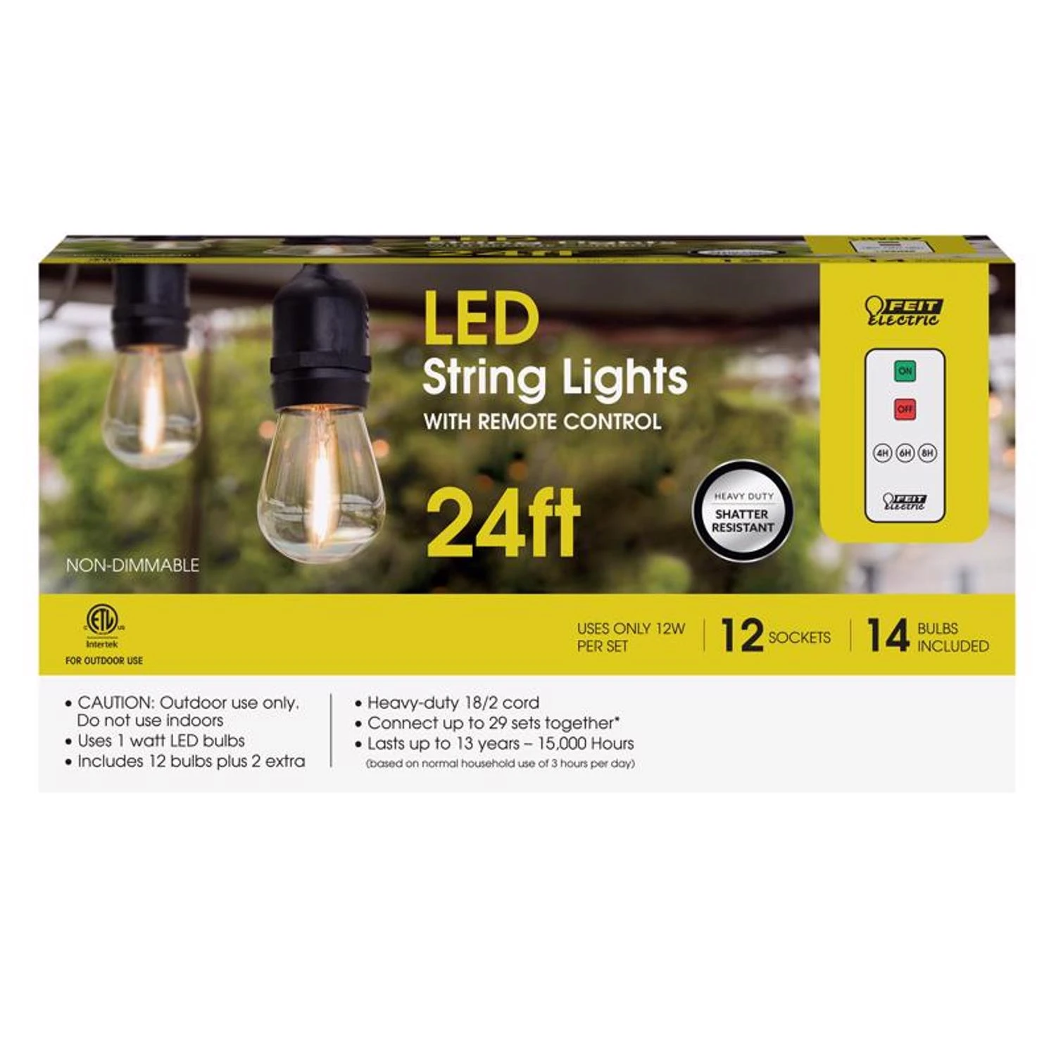 Electric 24 Ft. Amber Led String Lights With Remote Control - 12 Lights