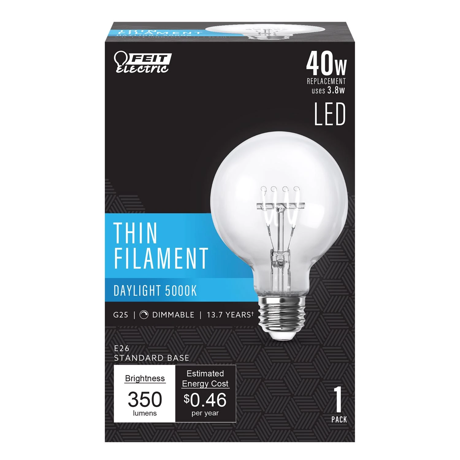 3011469 E26 5000 K Thin Filament Incandescent Light Bulb&#44; Day Light
