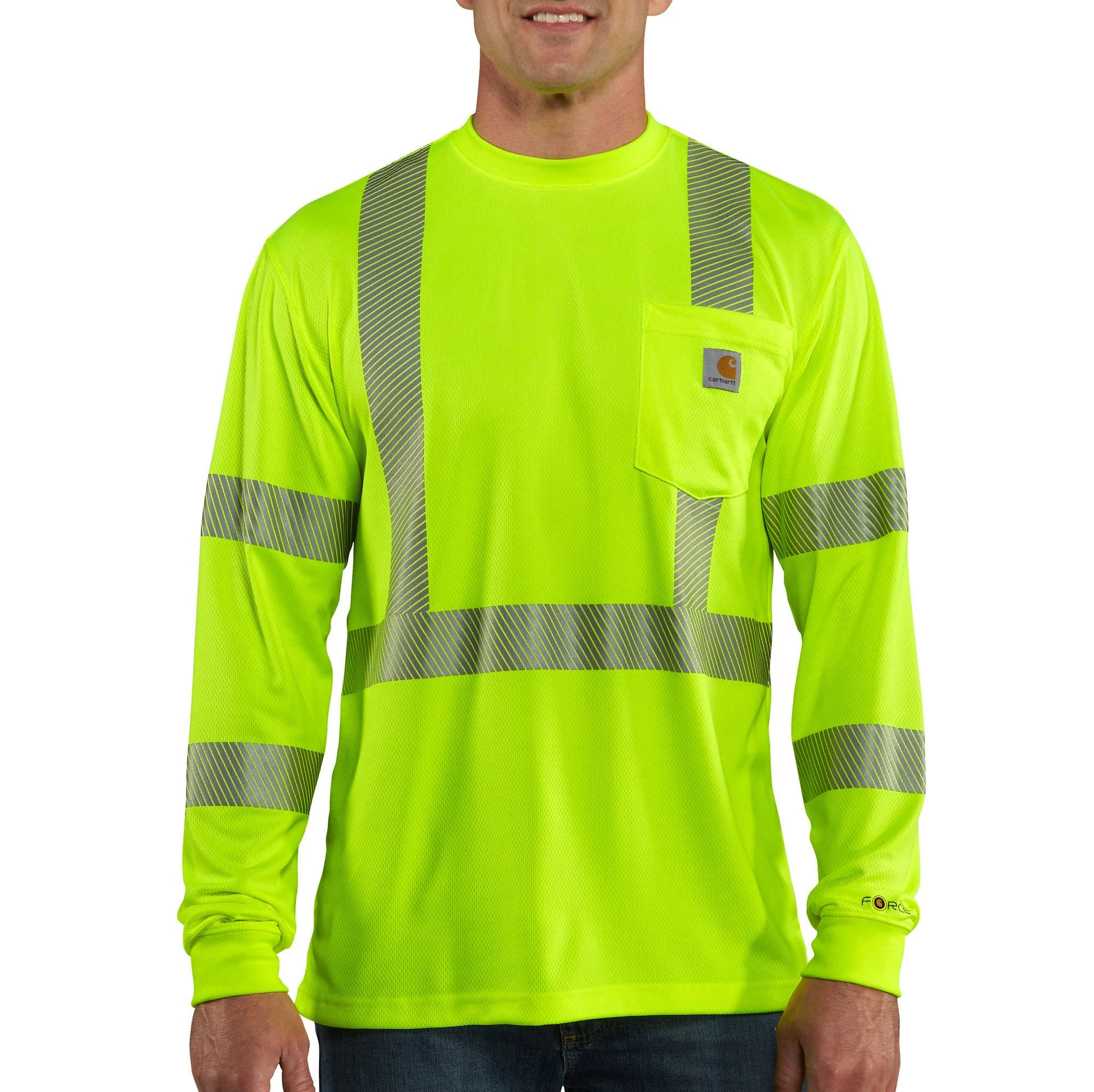 Men's Force High-visibility Long-sleeve Class 3 T-shirt, Brite Lime, Large