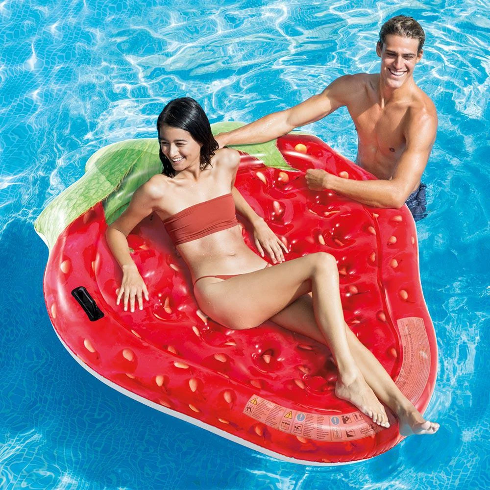 Strawberry Inflatable Island Pool Float, Red, Vinyl Construction