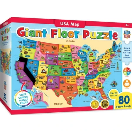 Usa Map 60 Piece Giant Floor Jigsaw Puzzle For Kids - Educational Fun