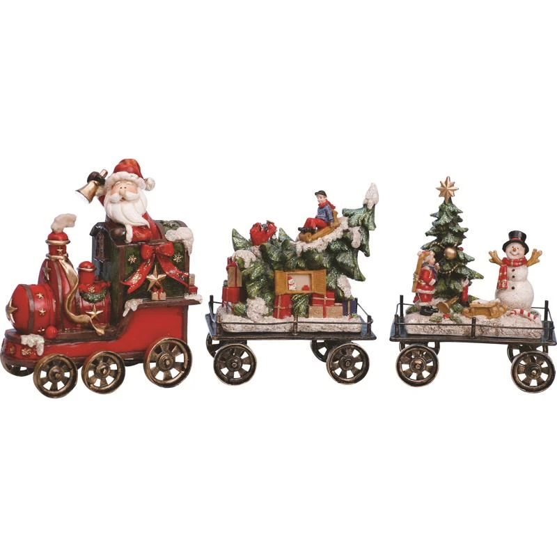 Multicolored Holiday Table Decor Santa Train Set 3 Pieces 6.5 In.